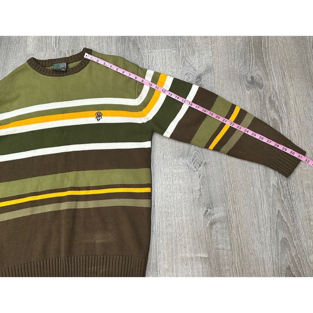 VTG Y2K SOUTHPOLE‎ Sweater Green Brown Striped 100% Acrylic Pullover Sweater - Picture 8 of 16